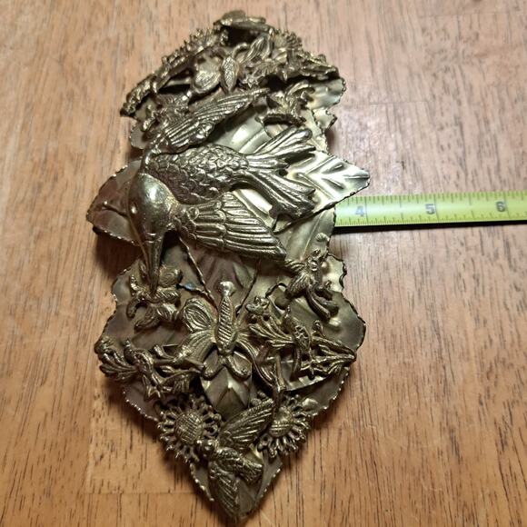 RARE 1940\'s Brass Custom Belt Buckle Hummingbird Butterfly Birds Sunflowers